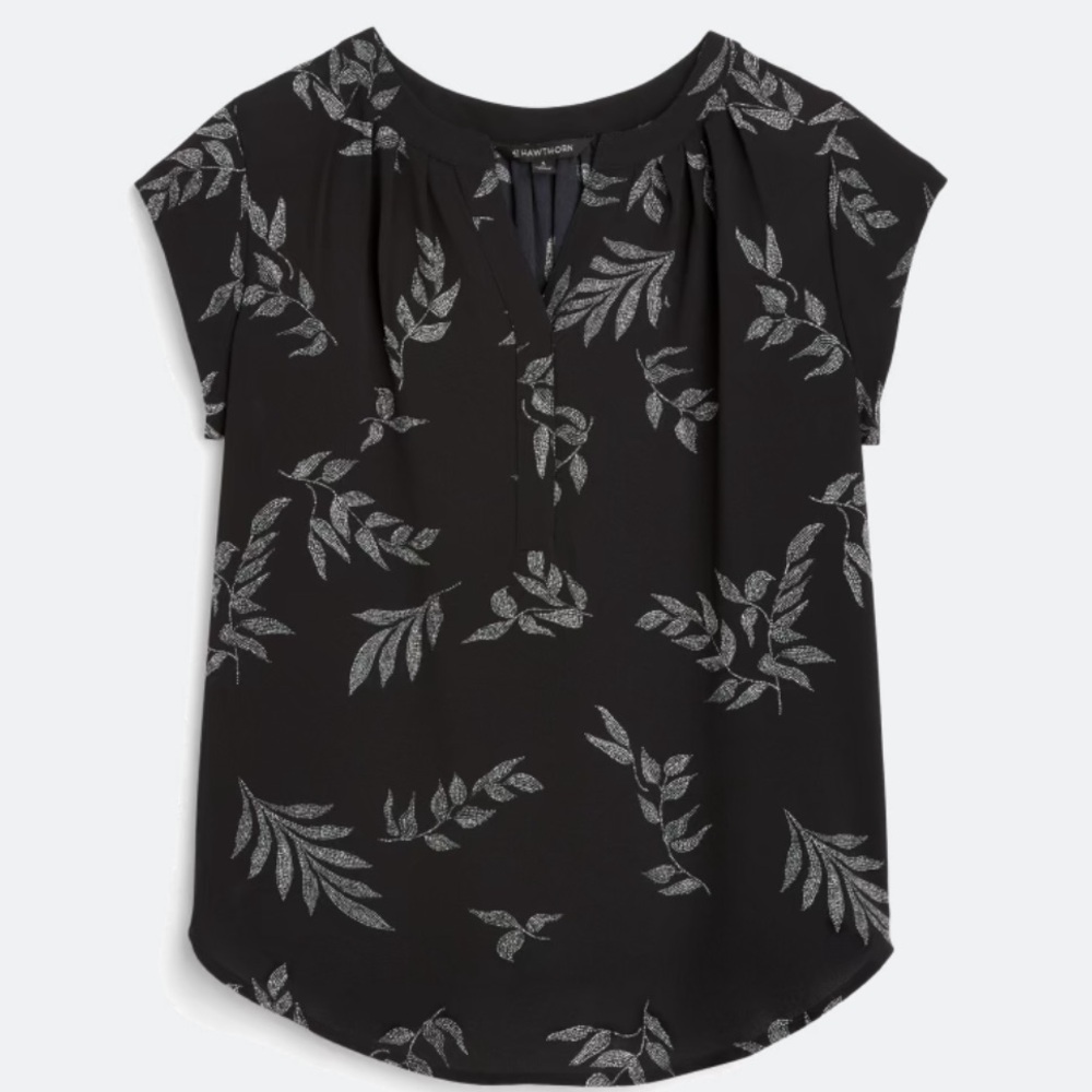 NWT 41 Hawthorn Black and Gray Cap Sleeve Blouse